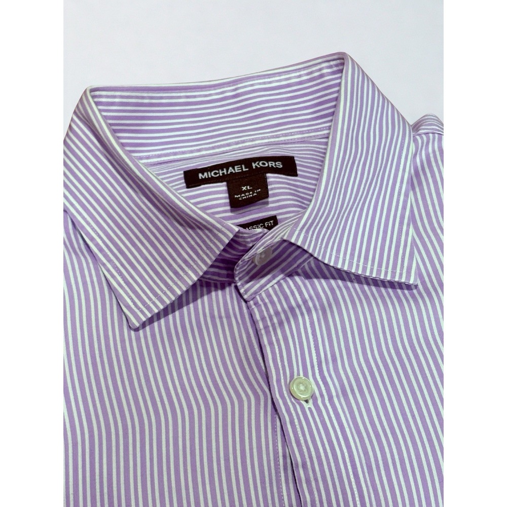 Michael Kors Classic Fit Button Down Shirt Mens XL Purple Striped